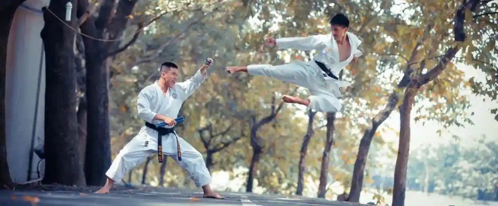 Immagine di due karateka all'aperto