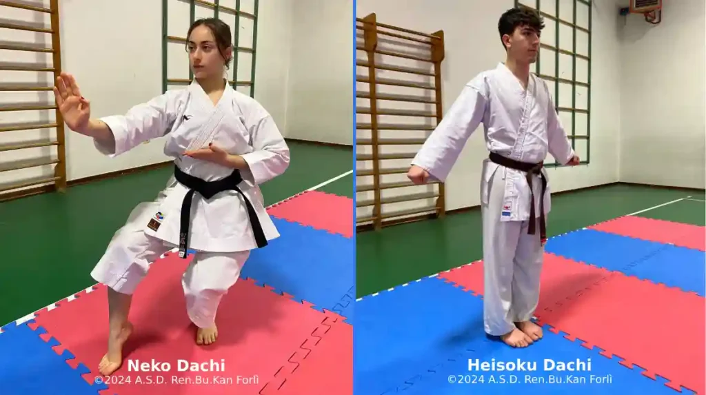 Neko Dachi e Heisoku Dachi, posizioni fondamentali del karate mostrate dagli allievi dell'A.S.D. Ren.Bu.Kan Forlì